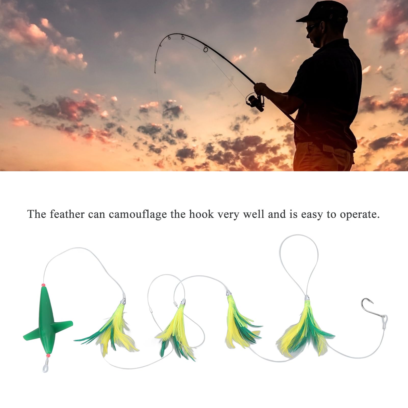 SUNGOOYUE Señuelos de Pesca de Curricán, Señuelos de Pesca de Plumas de Ave con Cadena de Margaritas para Agua Salada en Alta Mar
