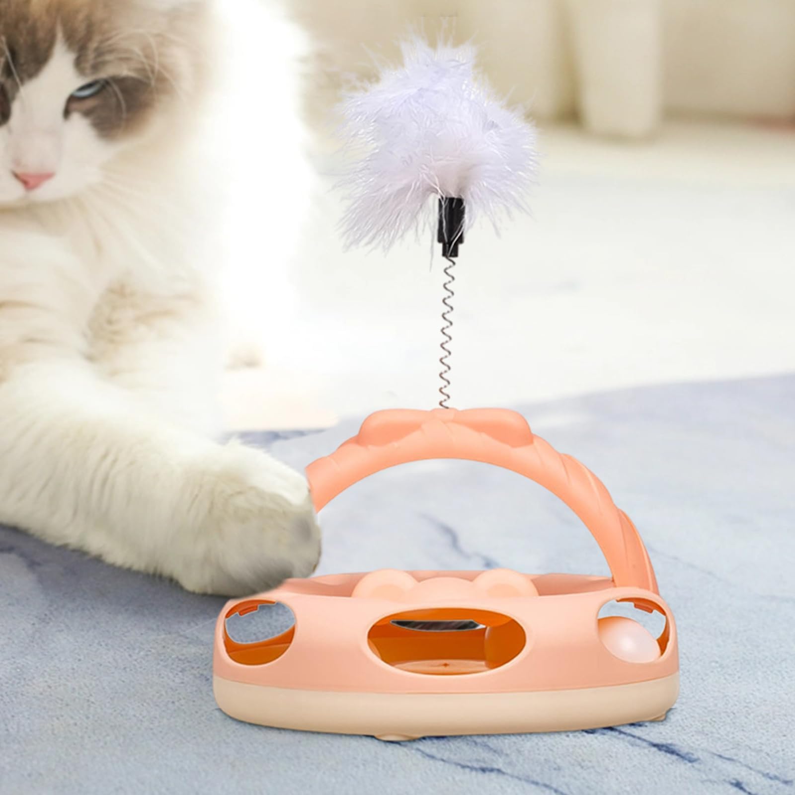 Juguetes para Gatos， Juguete de Pelota giratoria con Rompecabezas for Gatos, Entrenamiento Mental Plumas