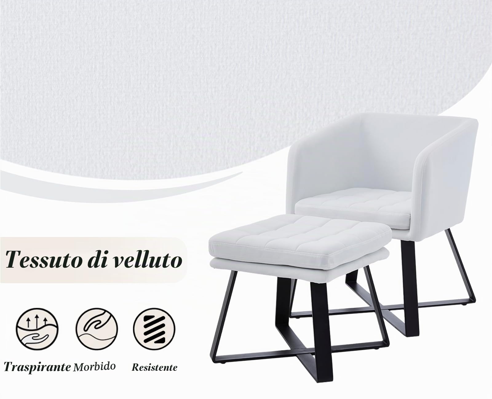 Ya-Home Set Poltrona Imbottita in Velluto con Pouf Poggiapiedi Poltrona Salotto Sedia da Salotto Poltroncina con Braccioli per Camera da Letto/Soggiorno, Beige