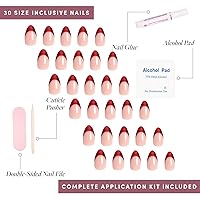 Vista 4 de Glamnetic Uñas a presión – Red Affair Uñas cortas de punta francesa con purpurina roja almendra con un acabado brillante 15 tamaños – Kit de 30