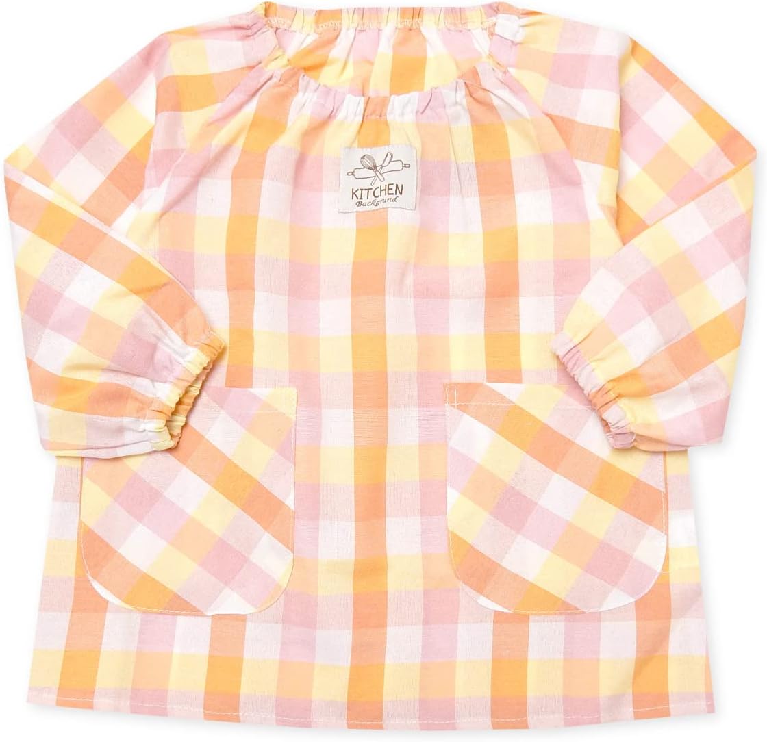 送料無料 男児 子供 スモック キッズ 女児 先染めチェック柄 ワッペン