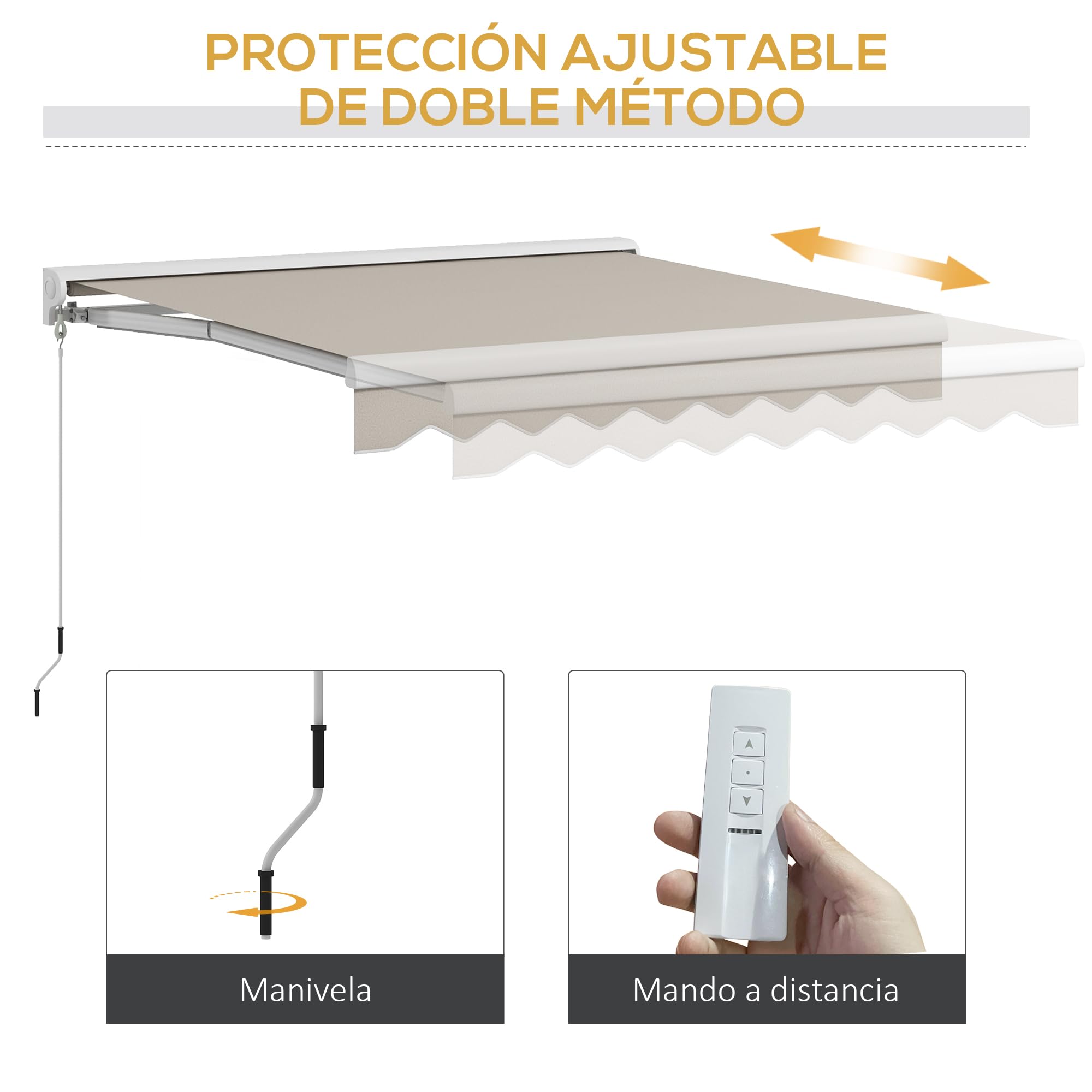 Outsunny Toldo Retráctil Eléctrico o Manual 250x200 cm para Balcón Crema | Toldo Portátil, Mando a Distancia, Manivela Manual, Marco de Aluminio, para Ventana Puerta Terraza Patio, Exterior