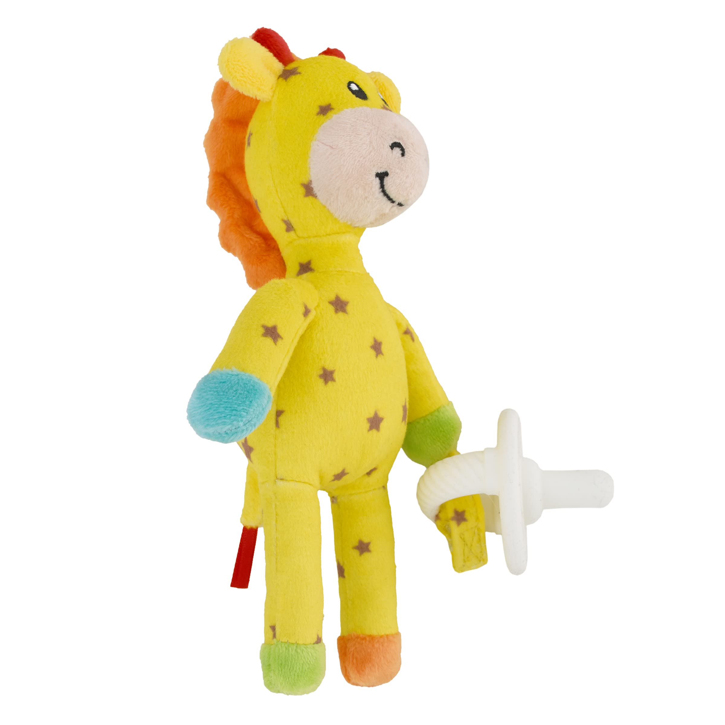 NoJo Sassy Baby Giraffe Yellow and Orange, with Gold Stars Plush Pacifier Buddy