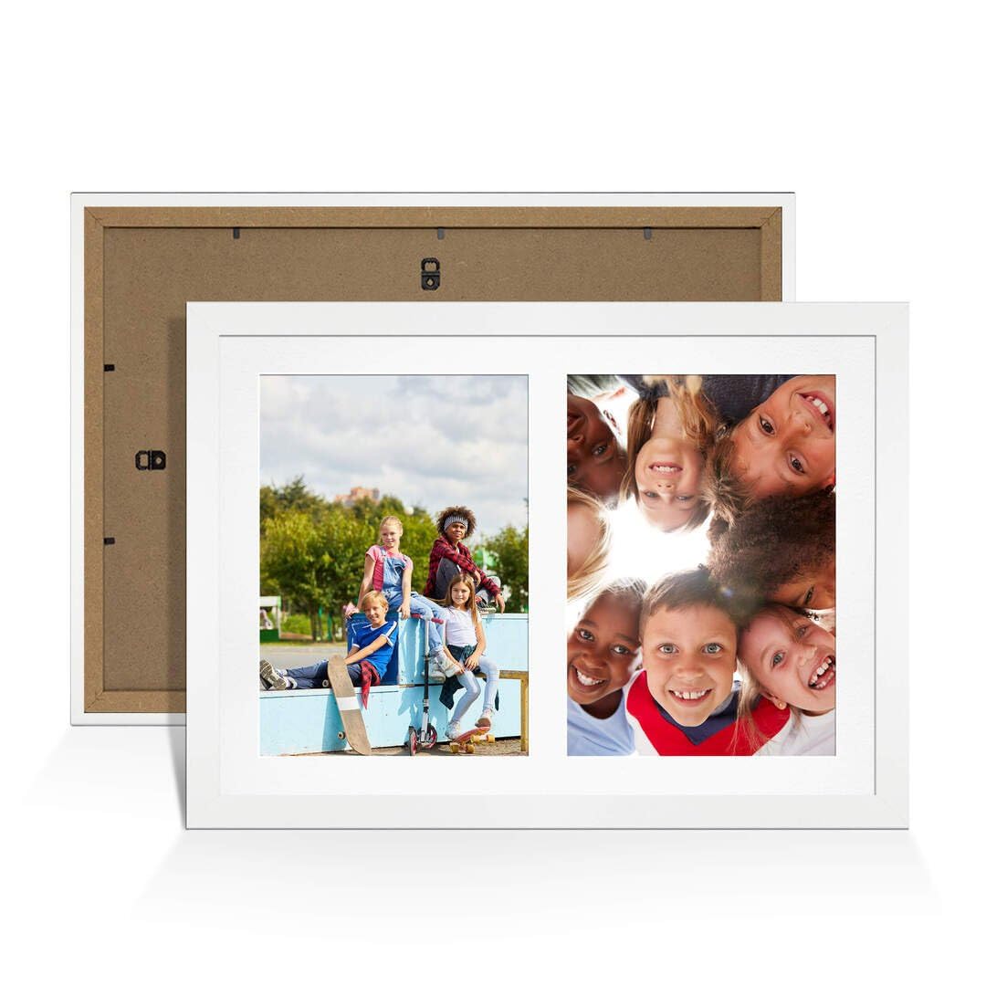 Procut Global 20X14 White Photo Frames For Multiple Pictures with White Mount-Modern Collage Frame with 2 Apertures (2x) A4-Engineered Wood with Shatterproof Perspex โ image 1