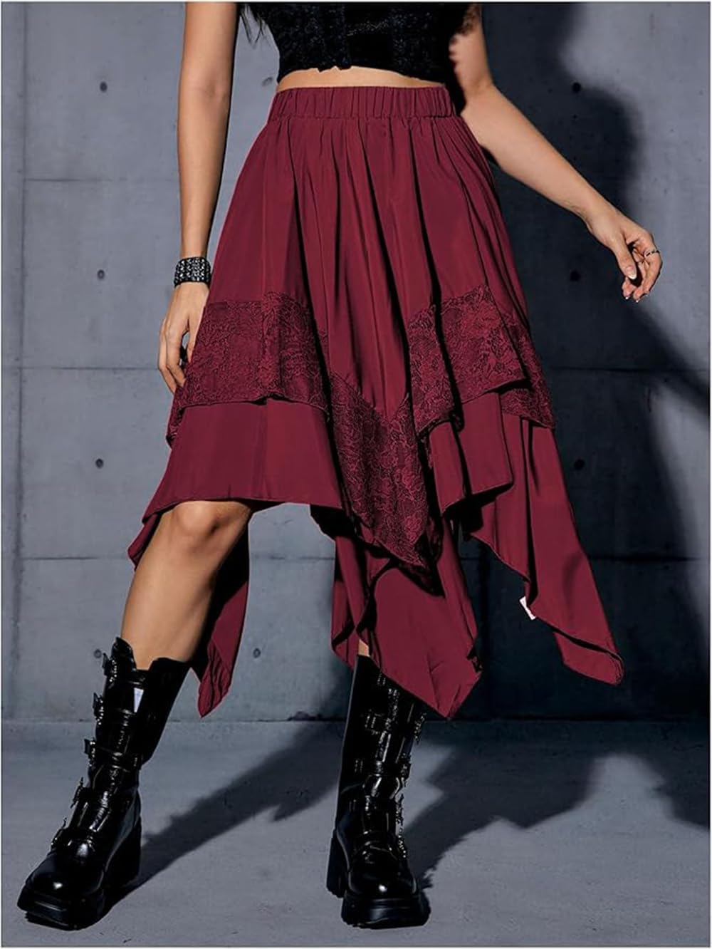 Women's Flowy Fairy Renaissance Skirt Lace Layered Gothic Asymmetrical Midi Skirts - Image 5