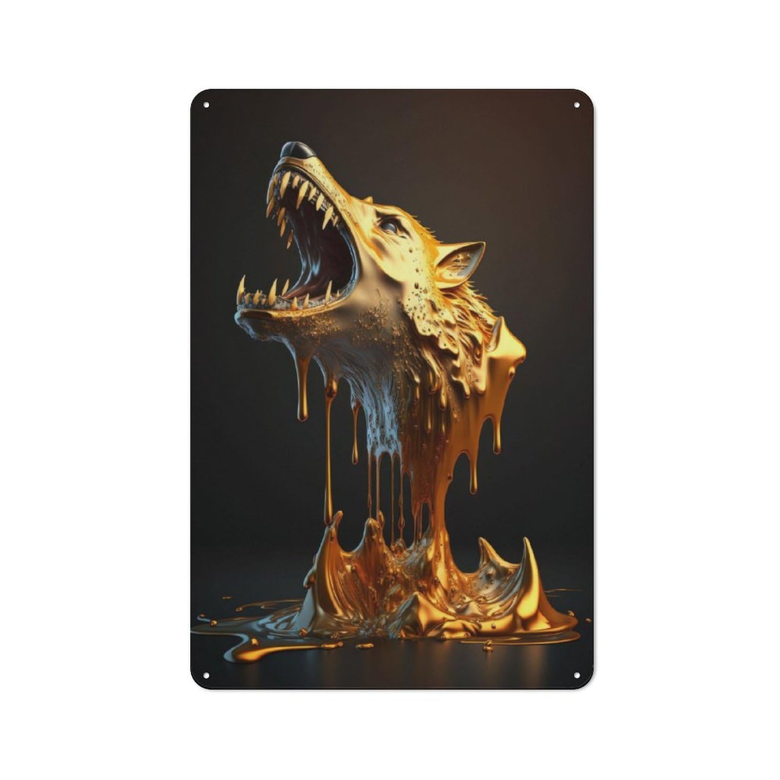 Junmoney Golden Wolf Statue Retro Metal Sign 30X20cm For Garden Room Or Summerhouse, For Garden Room Decor Fans