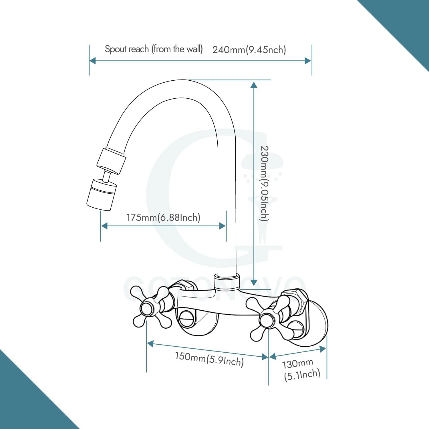 50% Off Discount Polish Chrome Kitchen Sink Faucet Wall Mount 6 Inch Center Adjustable Hole Distance Kitchen Wall Faucets 360 Degree Swivel Spout Double Cross Handles