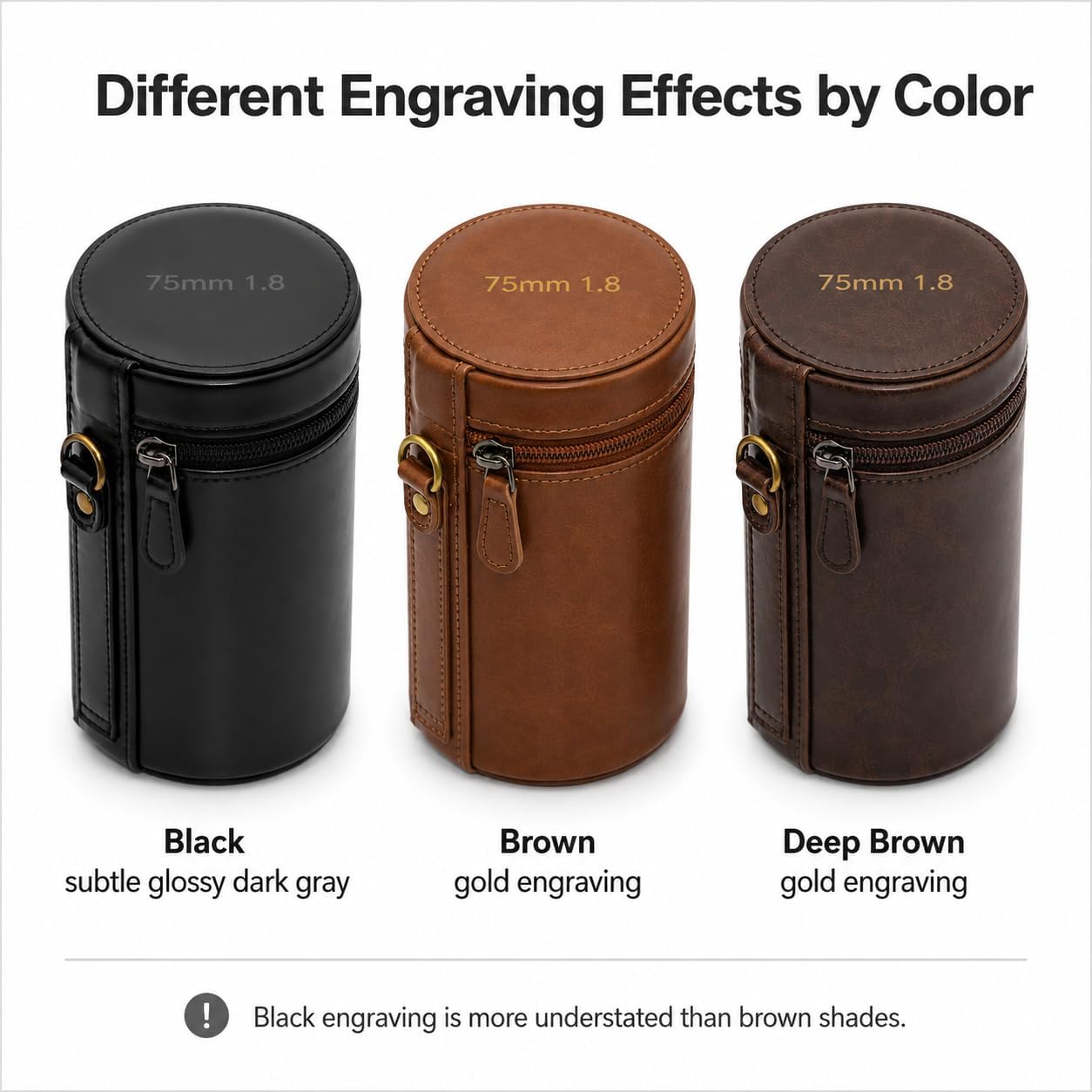 Personalized PU Leather Camera Lens Pouch, Thicken Lens Case for Photographer, Lens Protector fit for Micro-single Camera Lens, SLR Camera, Tele Lens (Black, length＜ 225mm, diameter ＜ 95mm)