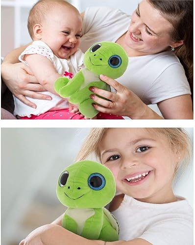 Miniatura 8 de DolliBu Animal de peluche brillante de tortuga de ojo grande, tortuga suave y abrazable, adorable juguete de peluche de tortuga para jugar, lindo