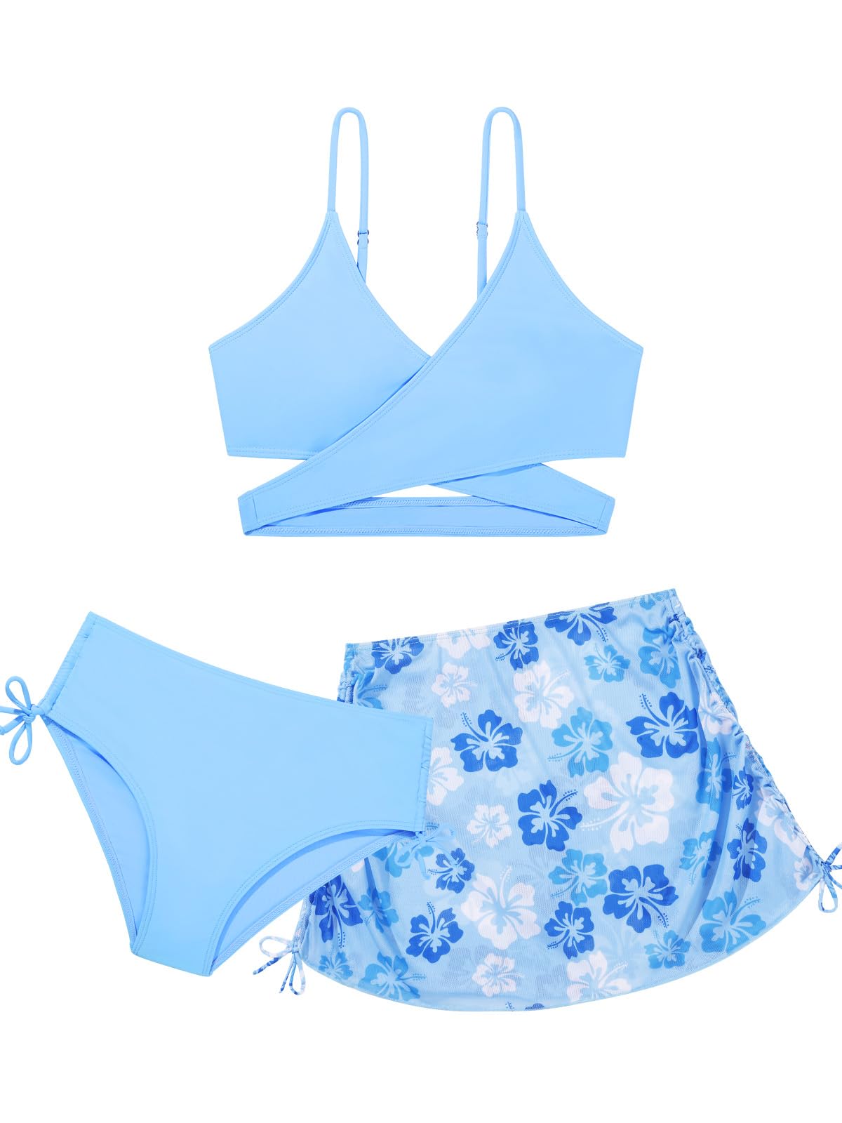 Girls 2 Piece Swimsuits with Skirts Criss Cross Swim Bathing Suits Teen Girls' Swimwear Adjustable Strap Bikini Set