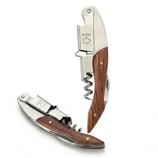 2-piece server corkscrew - a professional wine opener designed specifically for servers and bartenders, featuring a heavy-duty double-hinge design | made of durable stainless steel (brass)