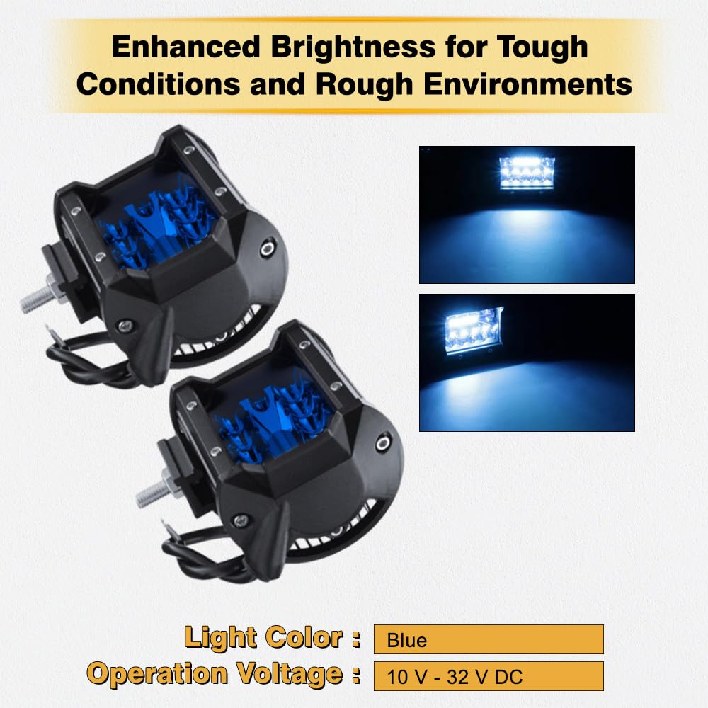 Riloer Oświetlenie robocze LED, 10-32 V, DC, 30 W, kompatybilne z samochodem ciężarowym, kamperem, przyczepą, ATV, SUV, motocyklami, autobusem, łodzią, niebieska osłona (niebieskie światło)