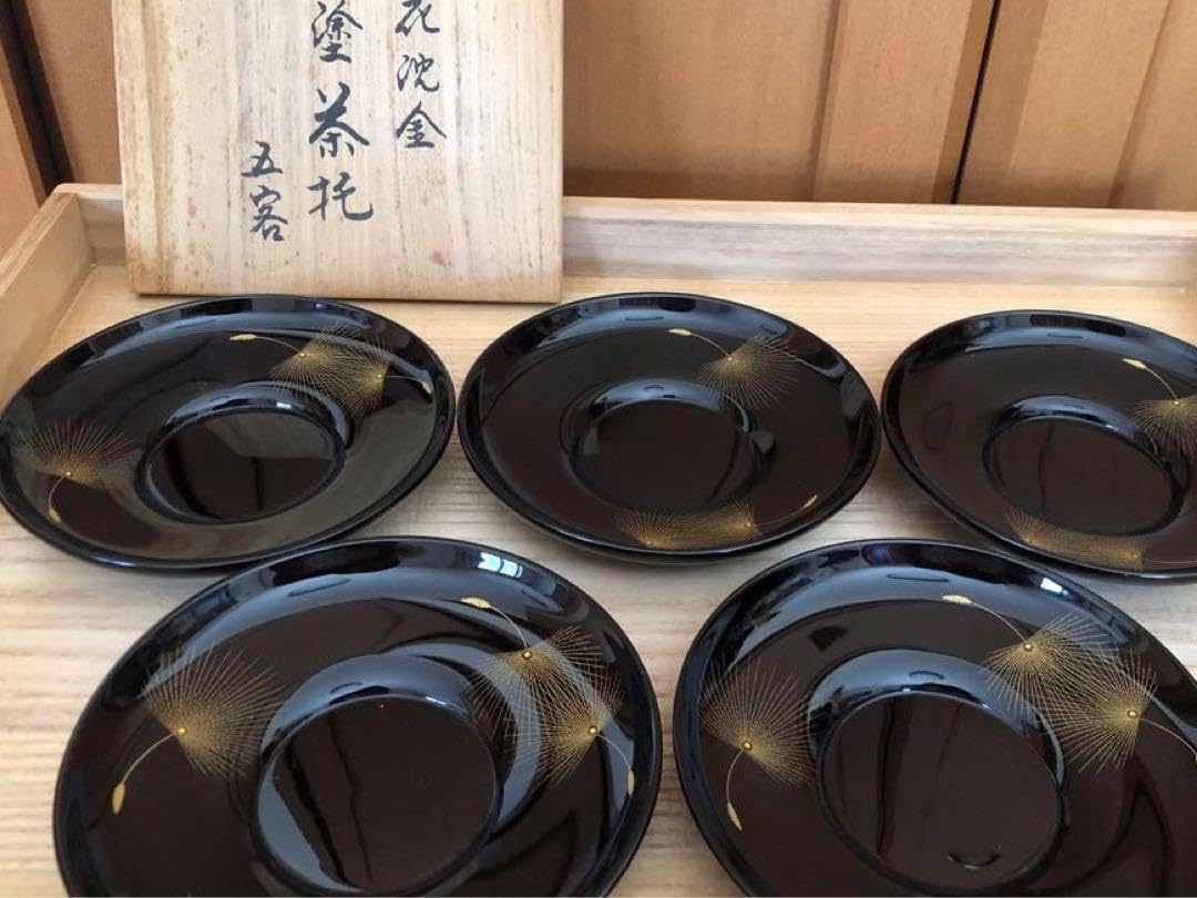 輪島塗 慶塚 松蒔絵 茶托 5客 共箱