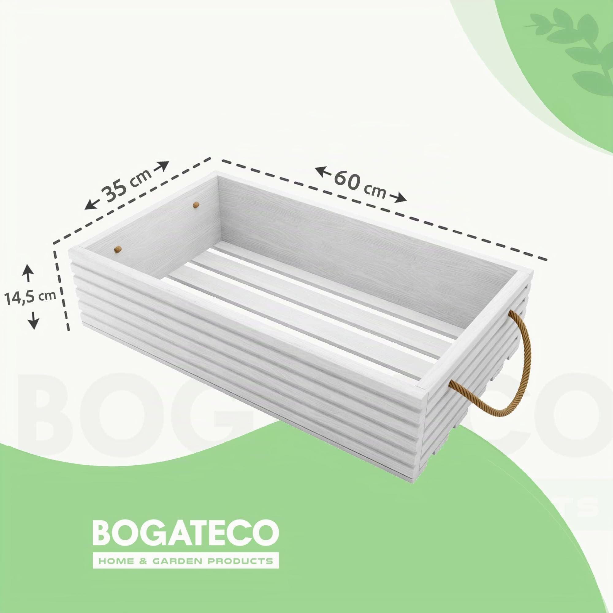BOGATECO Caja de madera natural | 60 cm x 35 cm x 14,5 cm | Clásico-Natural | Caja de almacenamiento | Blanco