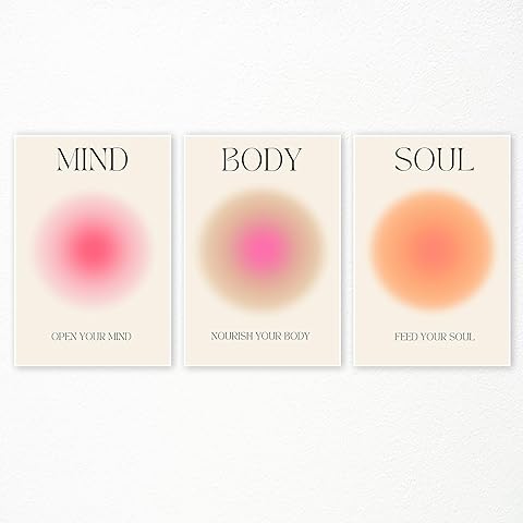 Adyggefy Art Positive Aura Aesthetic Posters 3 Piece Colorful Aura Gradient Canvas Wall Art Spiritual Soul Body Mind Quote Print Painting Danish Pastel Wall Decor for Yoga 12x16in Unframed
