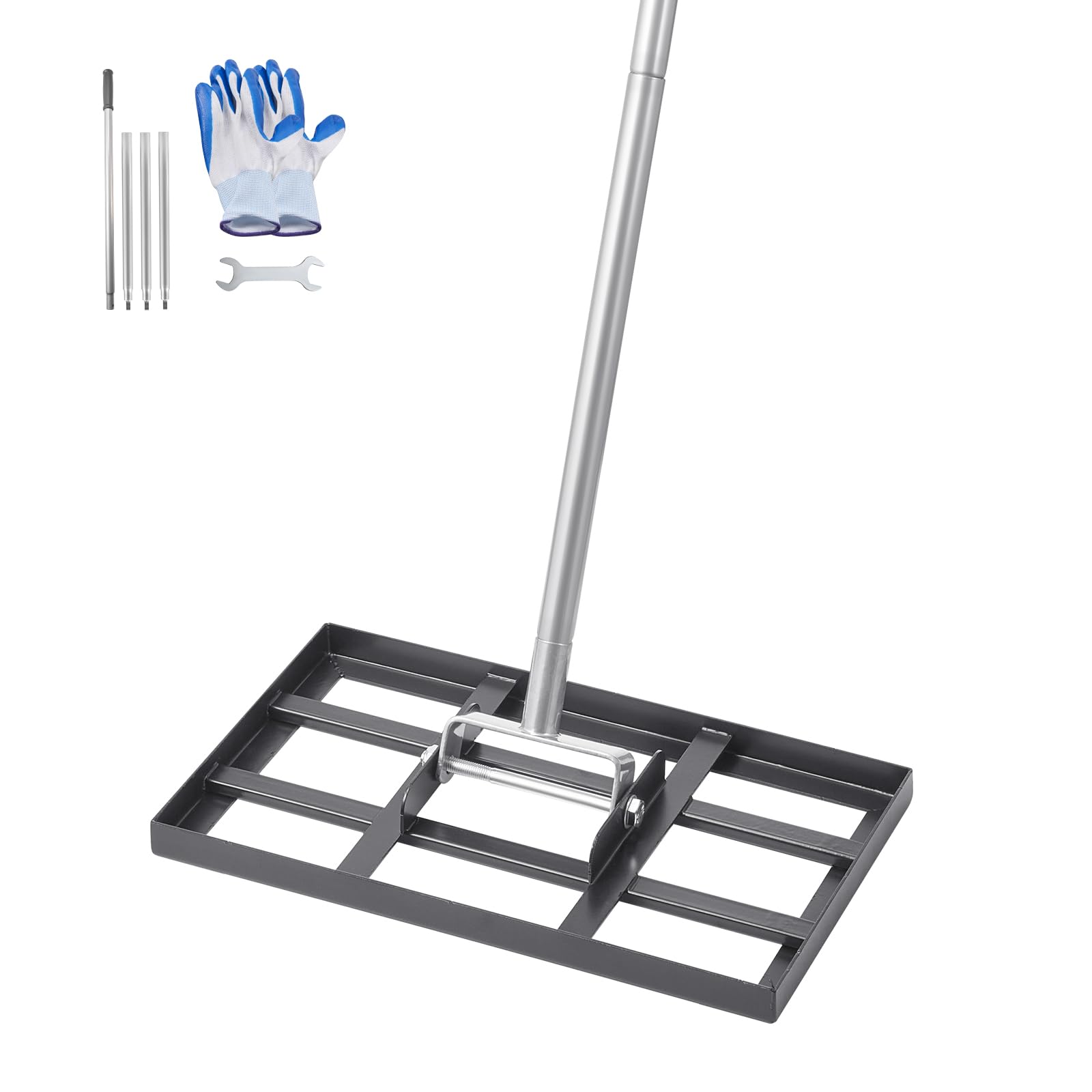 VEVOR Rasenrakel, Levelingrake mit 198 cm Griff, 431x254 mm Bodenplatte, rostbeständiger Nivellierrechen aus Karbonstahl, 5 Höhen einstellbar, Rasennivellierungswerkzeug für Hof und Golfplatz