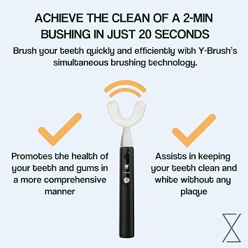 فرشاة أسنان Y-Brush Ultra Premium - 6 أوضاع تنظيف بالفرشاة - بطارية تدوم 6 أشهر مع منفذ USB-C، إزالة البلاك المتقدمة، تقنية التبييض، مثبتة سريريًا - للبالغين