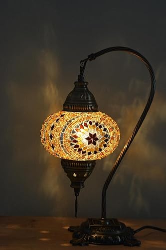 LaModaHome Lámpara turca colorida lámpara de mesa decorativa de vidrio mosaico para sala de estar, dormitorio u oficina, lámpara Marruecos con