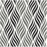 Blooming Wall Peel and Stick Removable Black Gray Waves Square Trellis with Beige Background...