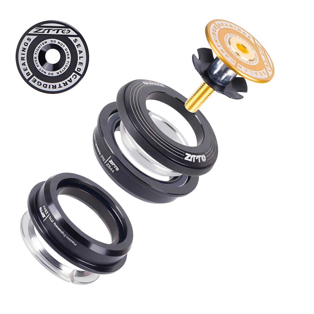 ZTTO Bike Headset, MTB 44mm ZS44 1-1/8" 28.6mm Straight Tube Fork Mountain Road Bike Frame Low Profile Semi-Integrated, 4444S (Gold)