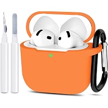 Compatible with AirPods 4 Case Cover, Protective Silicone Skin Accessories with Keychain for Women Men for Apple AirPods 4th Generation Case2024, Front LED Visible, Orange