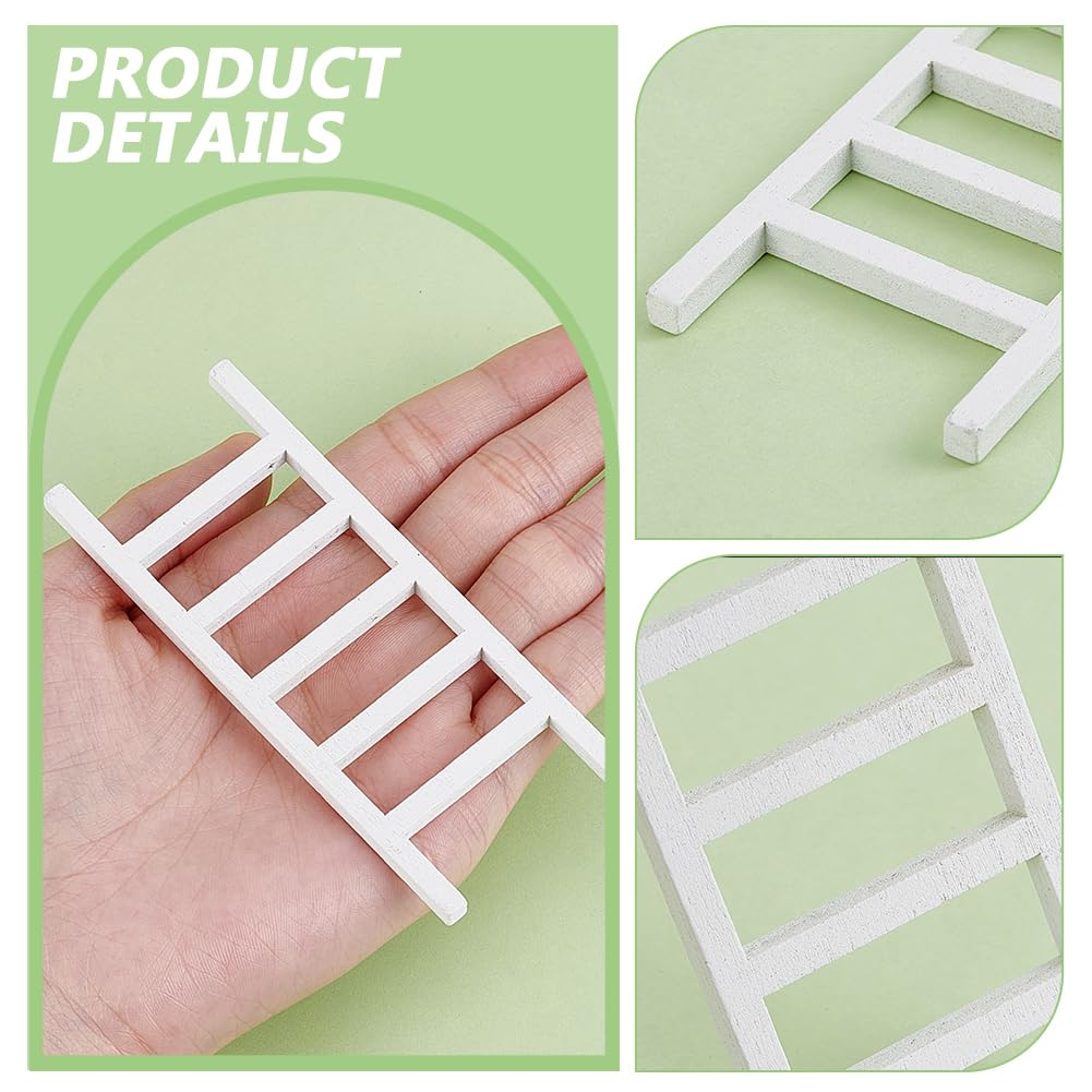 AHANDMAKER 4pcs Miniature Wooden Ladder White Dollhouse Furniture 5mm Thick Garden Accessories for Fairy Landscape Scenes Christmas Tree Decoration Craft Kits - Image 3