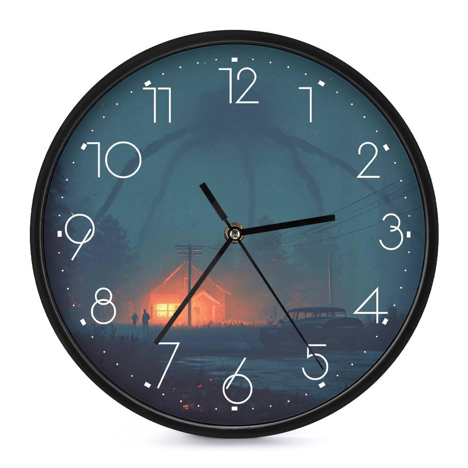 XOPEKVLAWM Wall Clock 10 Inch Non-Ticking Silent Modern Simple Style Round Decor Clocks Horror Night Clock Decorative Battery Operated Wall Clocks for Home Office Living Room Bedroom Kitchen