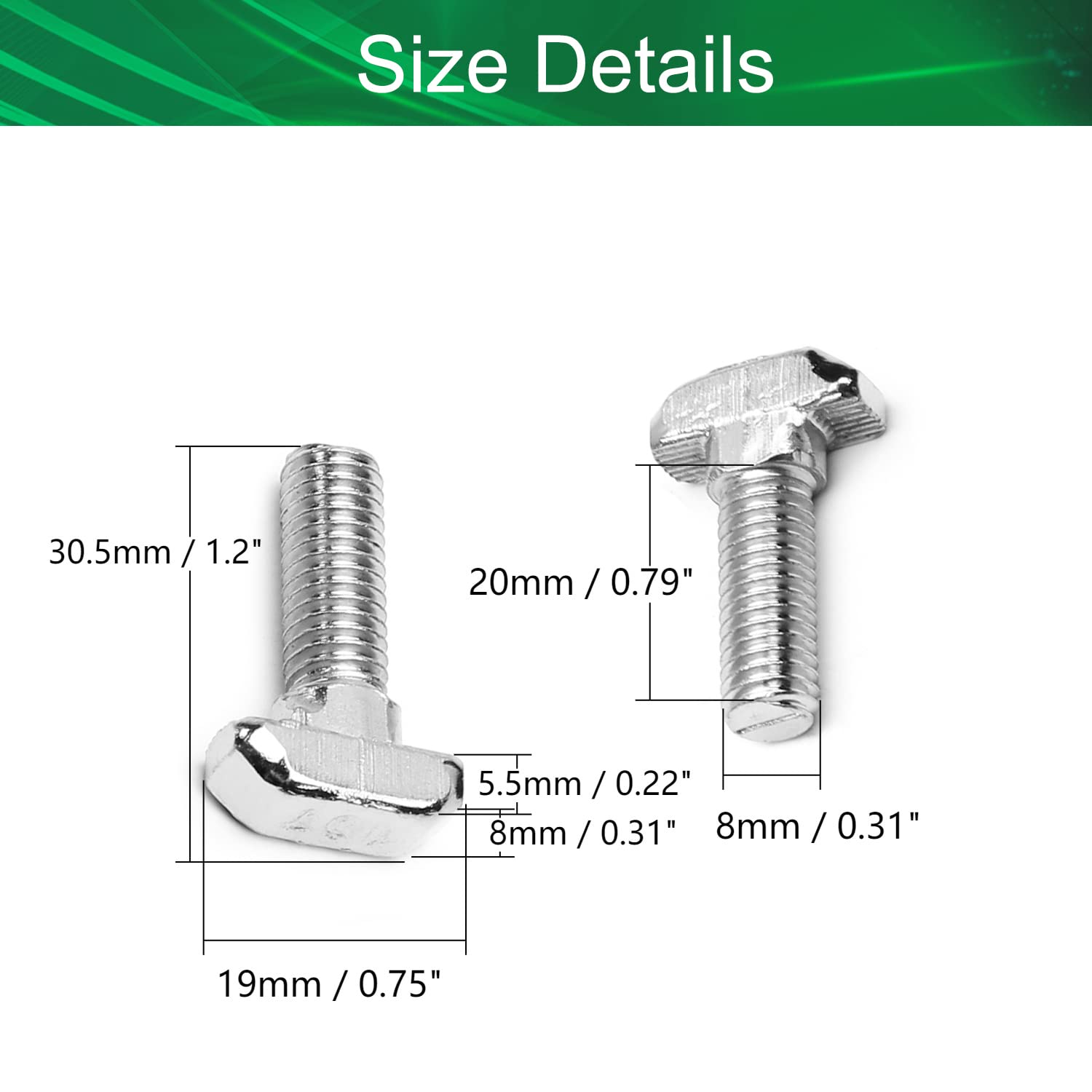 Bulloni A T Per Estruzioni Alluminio - M6x25 Mm, Acciaio Zincato, Confezione Da 30 Pezzi