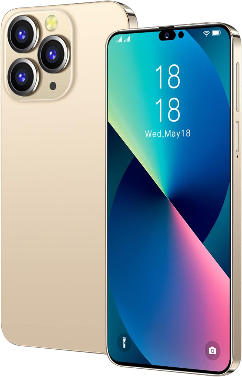 5G Free Smartphone android 12 Free Mobile Phone 7800mAh Battery 6.7inch HD + IPS Water Face ID Dual SIM Smartphones Unlocked,Gold,Large