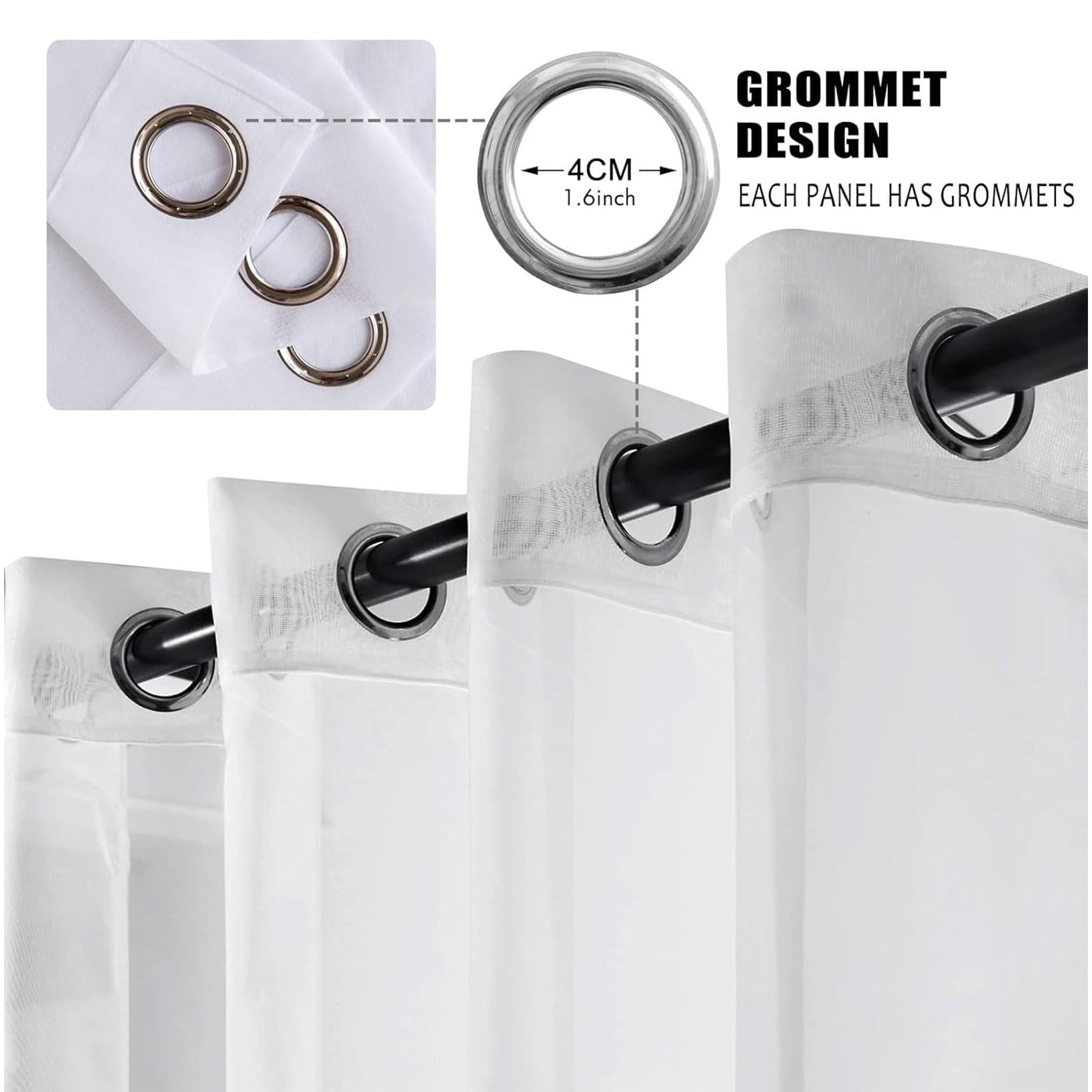 Rideau Voilage Transparent 90 X 180 Cm – Blanc – Polyester – Œillets Supérieurs – Filtre Lumière Et Protège Intimité – Pour Salon, Chambre, Cuisine