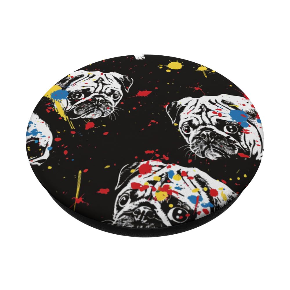 Abstract Color Splash Pug Dog Lover PopSockets Swappable PopGrip, Black - Image 2