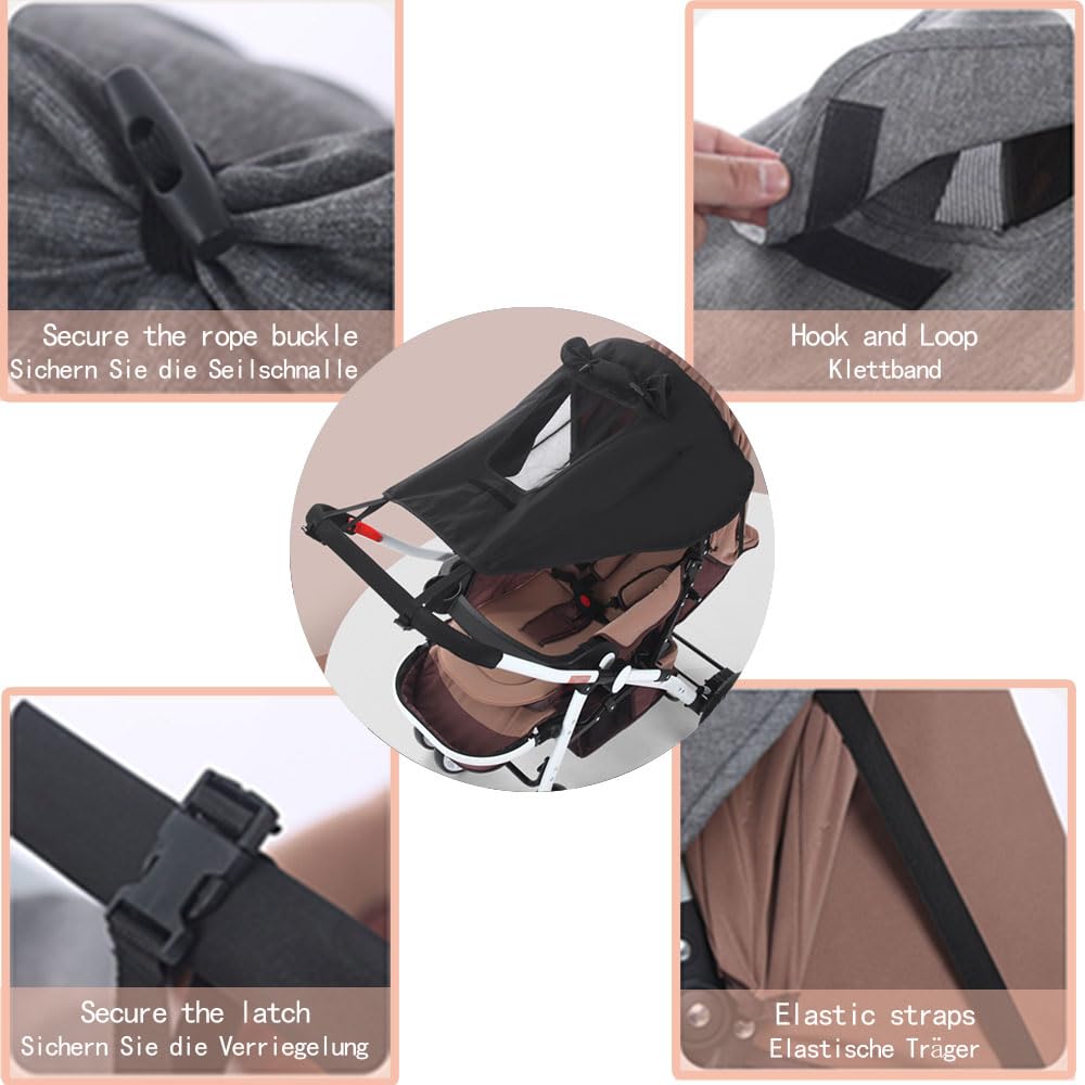 Pare-soleil poussette universelle UV 50+ imperméable avec hublot, noir