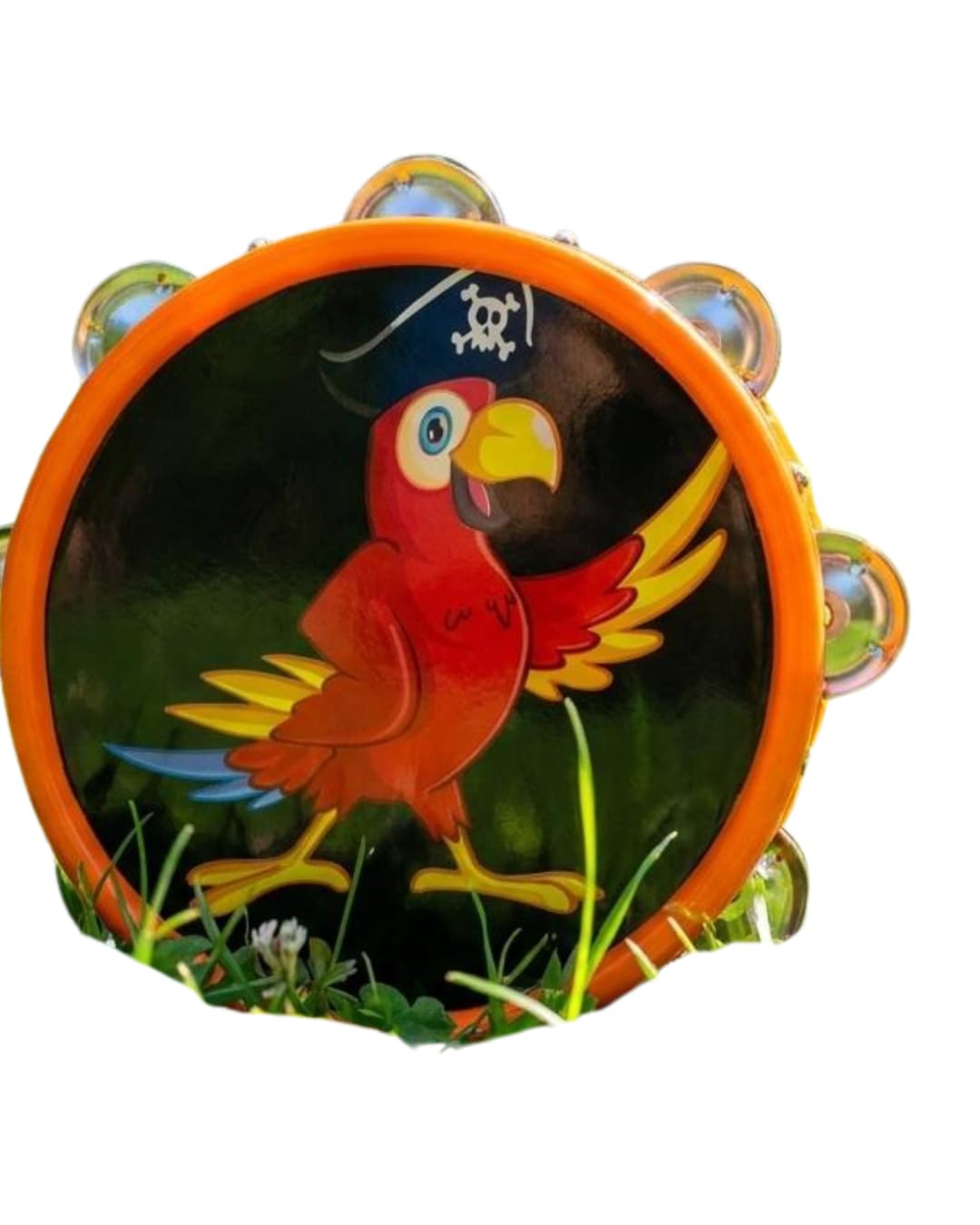 Kids Handheld Tambourine Musical Toy | Cartoon Pirate Parrot Percussion Instrument with Metal Jingles for Toddlers & Children | Hand Drum Gift for Boys & Girls (02-Orange, Khanjari)-image-49