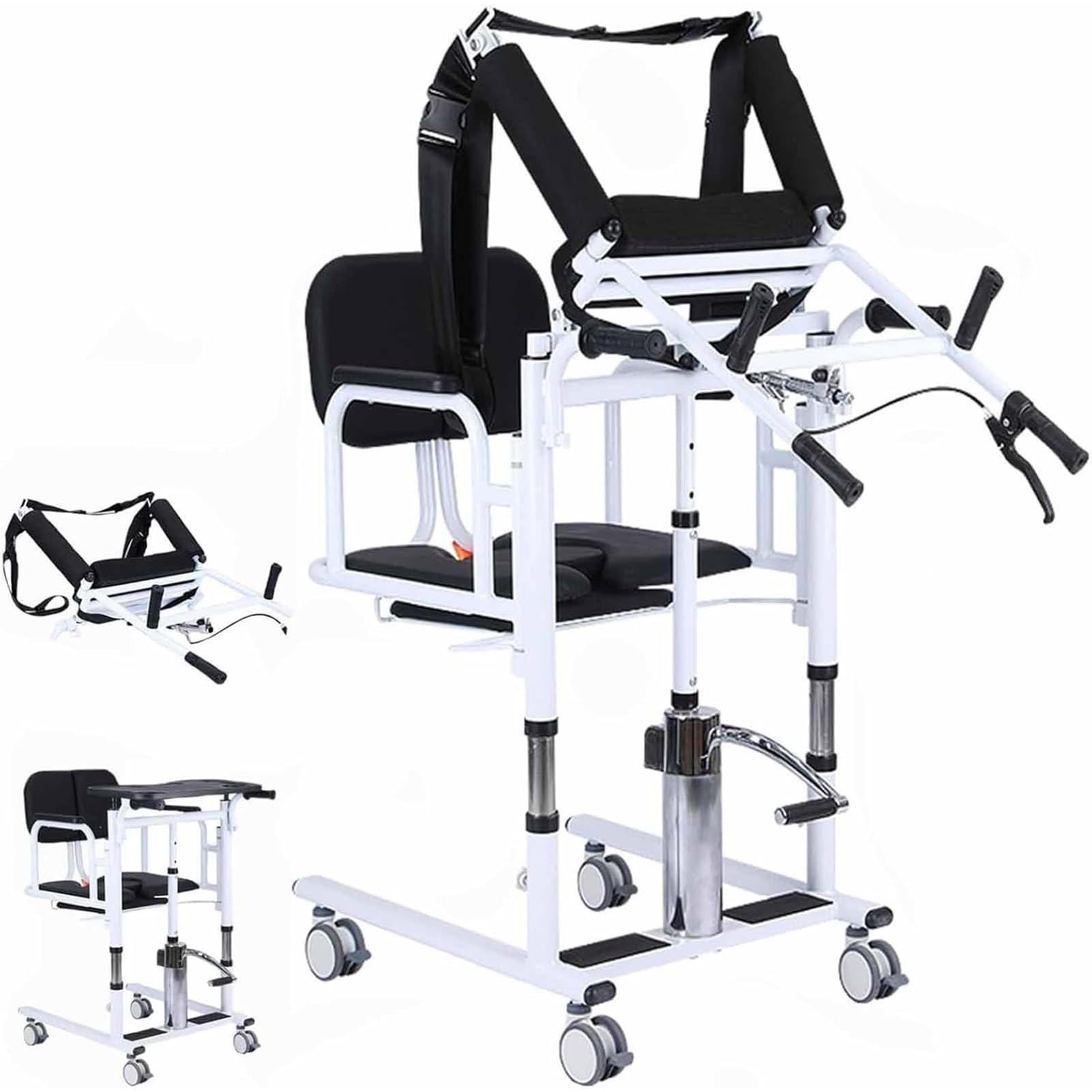 Joyfitness Hydraulic Patient Transfer Lift Chair for Home, Mobility Transfer Chair with 180° Split Seat, 41-65cm Adjustable Height, Detachable Cushion & Tabletop, 200kg/440Lbs Weight Capacity