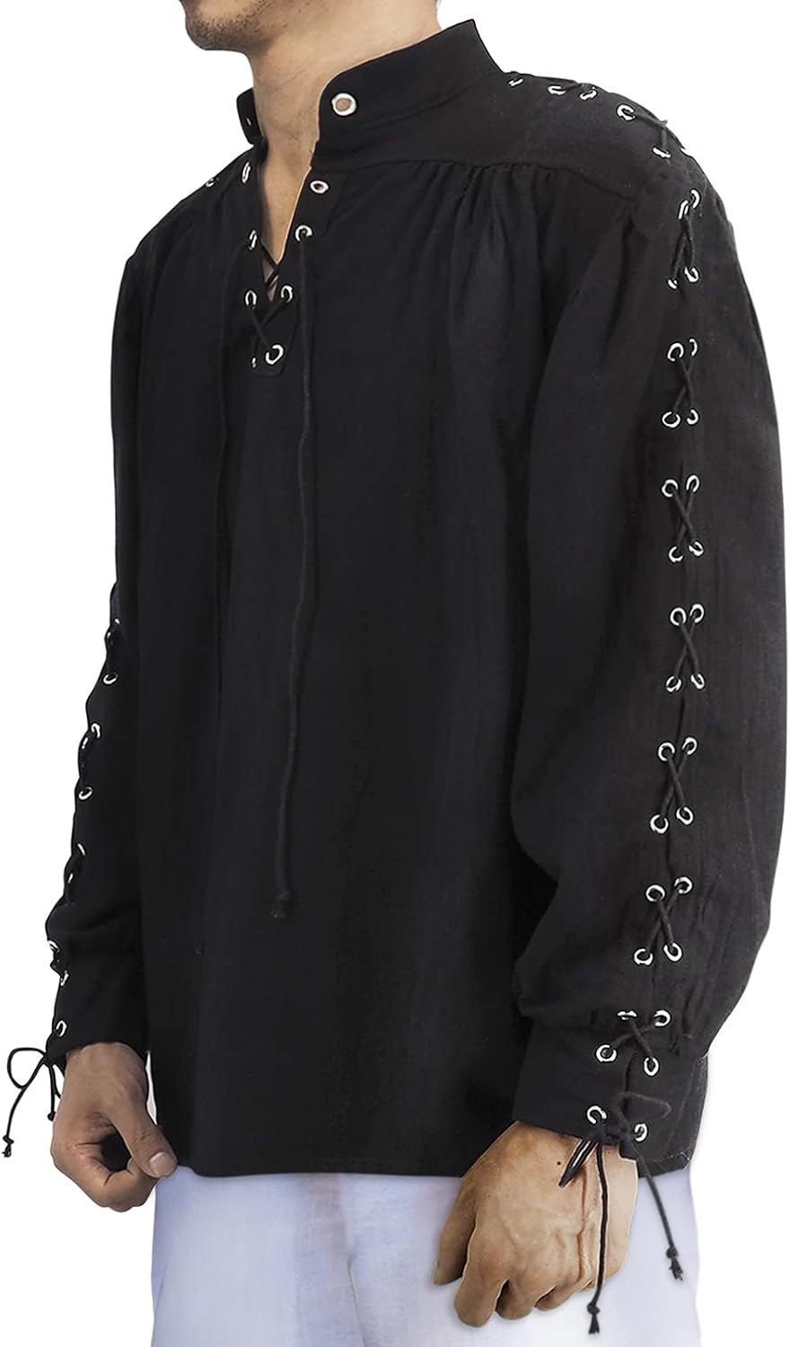 Mens' Medieval Shirt Gothic Elastic Band Adjustable Retro Warrior Cosplay Costume Tops for Pirate Mercenary Scottish Blouse