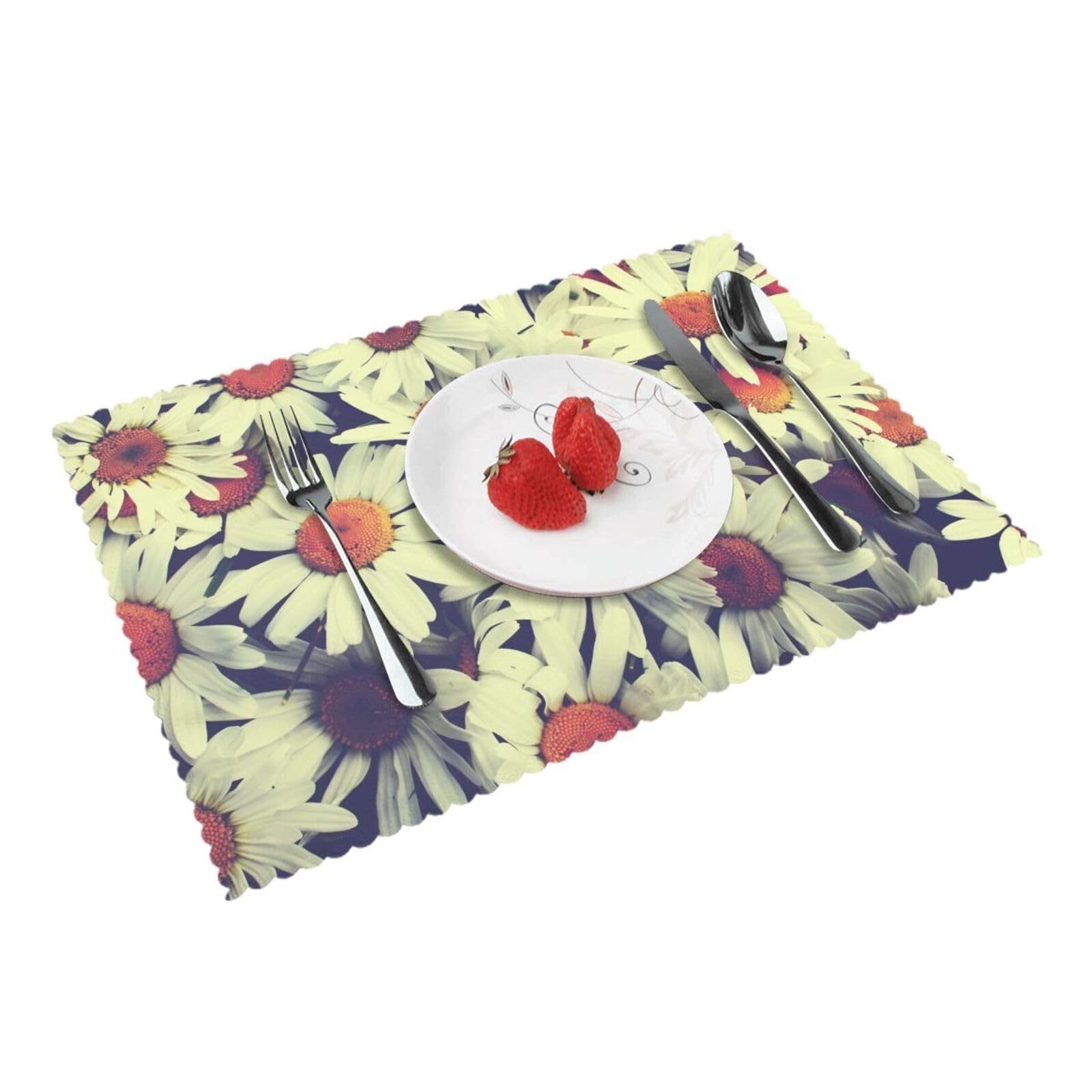 Flowers Printed Placemats Set of 4 PCS Washable Placemat for Kitchen Table Heat-resistant Table Mats 45x30 CM