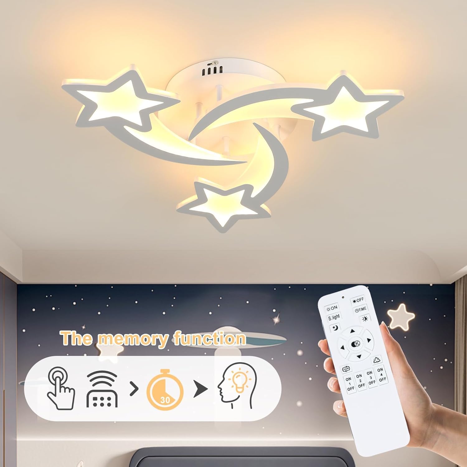 Toolight Plafoniera LED dimmerabile 30 W 3375 LM, lampadario camera da letto per bambini con telecomando 3000 K-6500 K, moderna lampada da soffitto per camera dei bambini, soggiorno, camera da letto,