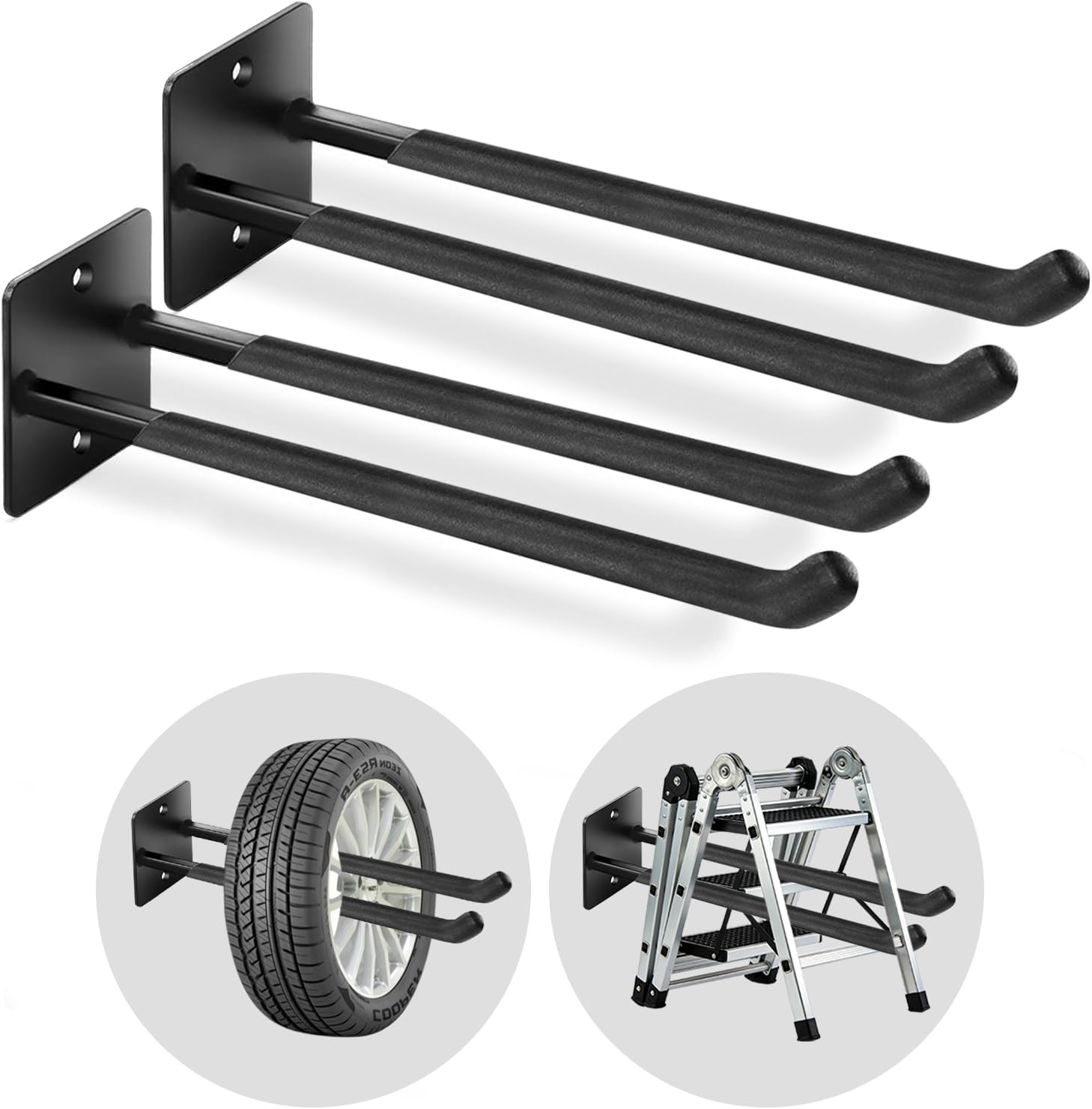 14" Large Heavy-Duty Garage Hooks, 4-Pack Steel Garage Wall Hooks