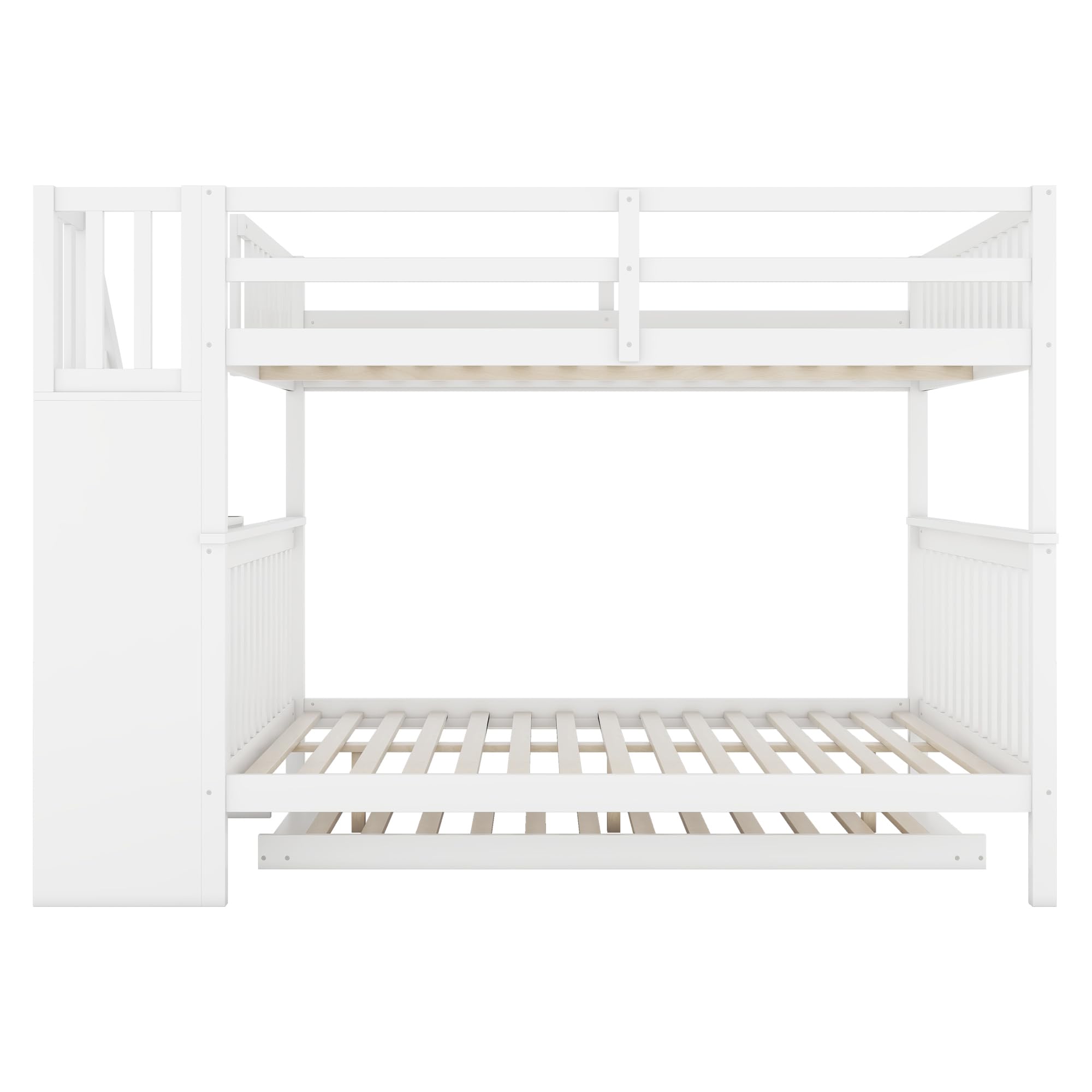 Litera de 140 x 200 cm, con cama plegable, barandilla alta, certificado EN747-1 (blanco-2)