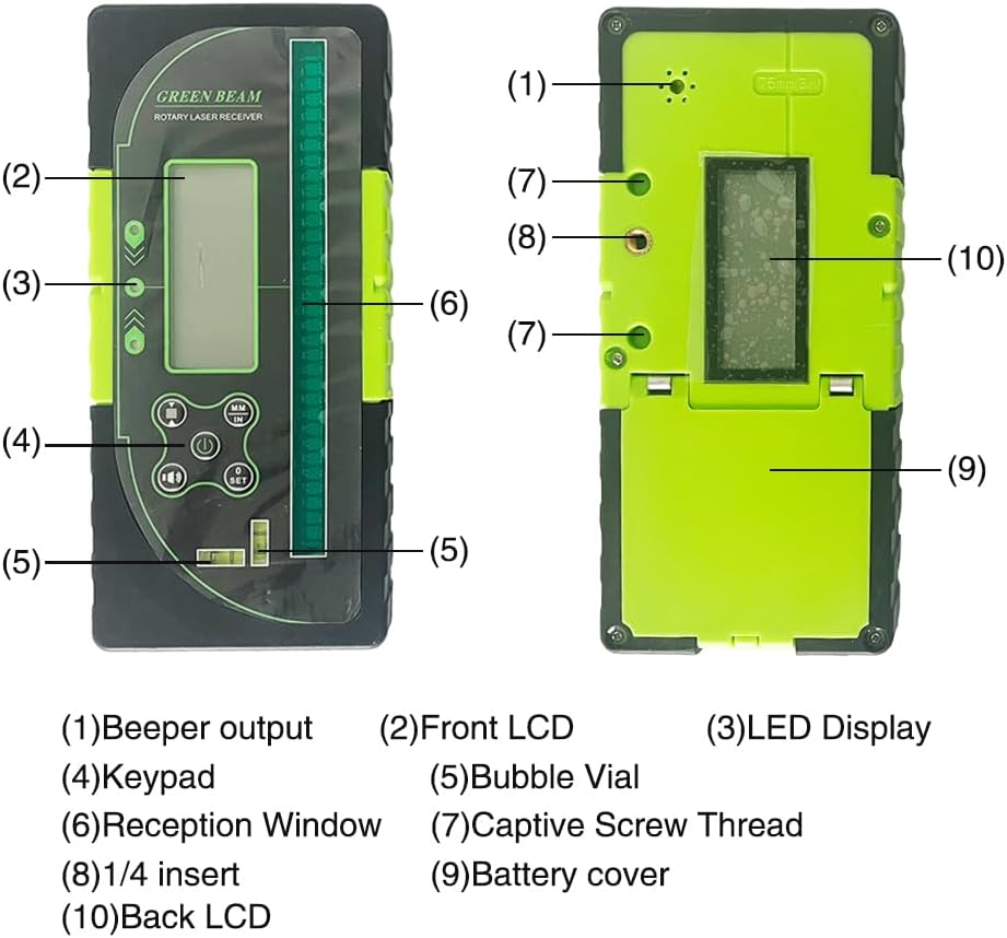Digital Rotary Laser Receiver with Dual Display and Built-In Bubble Level, Compatible with All Green Rotary Lasers level