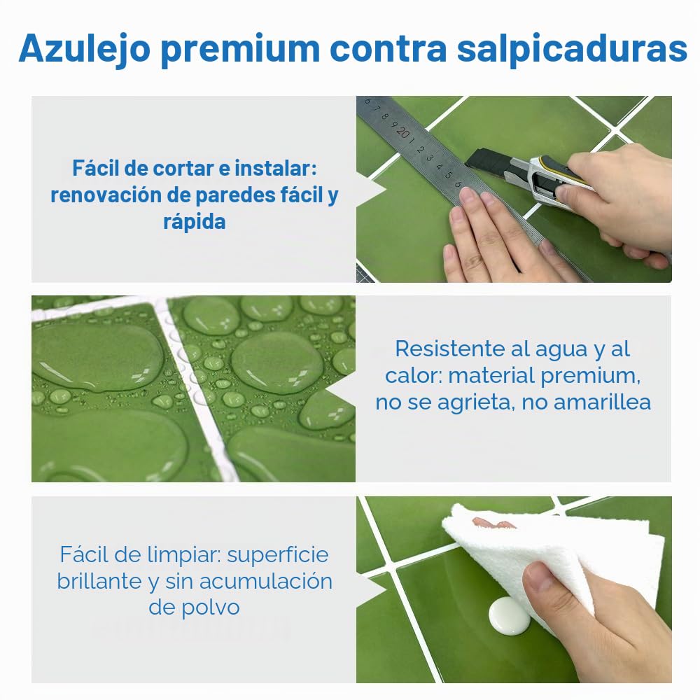 COMSTICKC Más Grueso Azulejos Adhesivos 3D Verde, 10 Piezas, Azulejos Autoadhesivos 3D de Vinilo, Paneles de Pared 3D para Salpicadero en Cocina y Baño, Impermeables, 30.5 x 30.5 cm, 2,5 mm de Grosor
