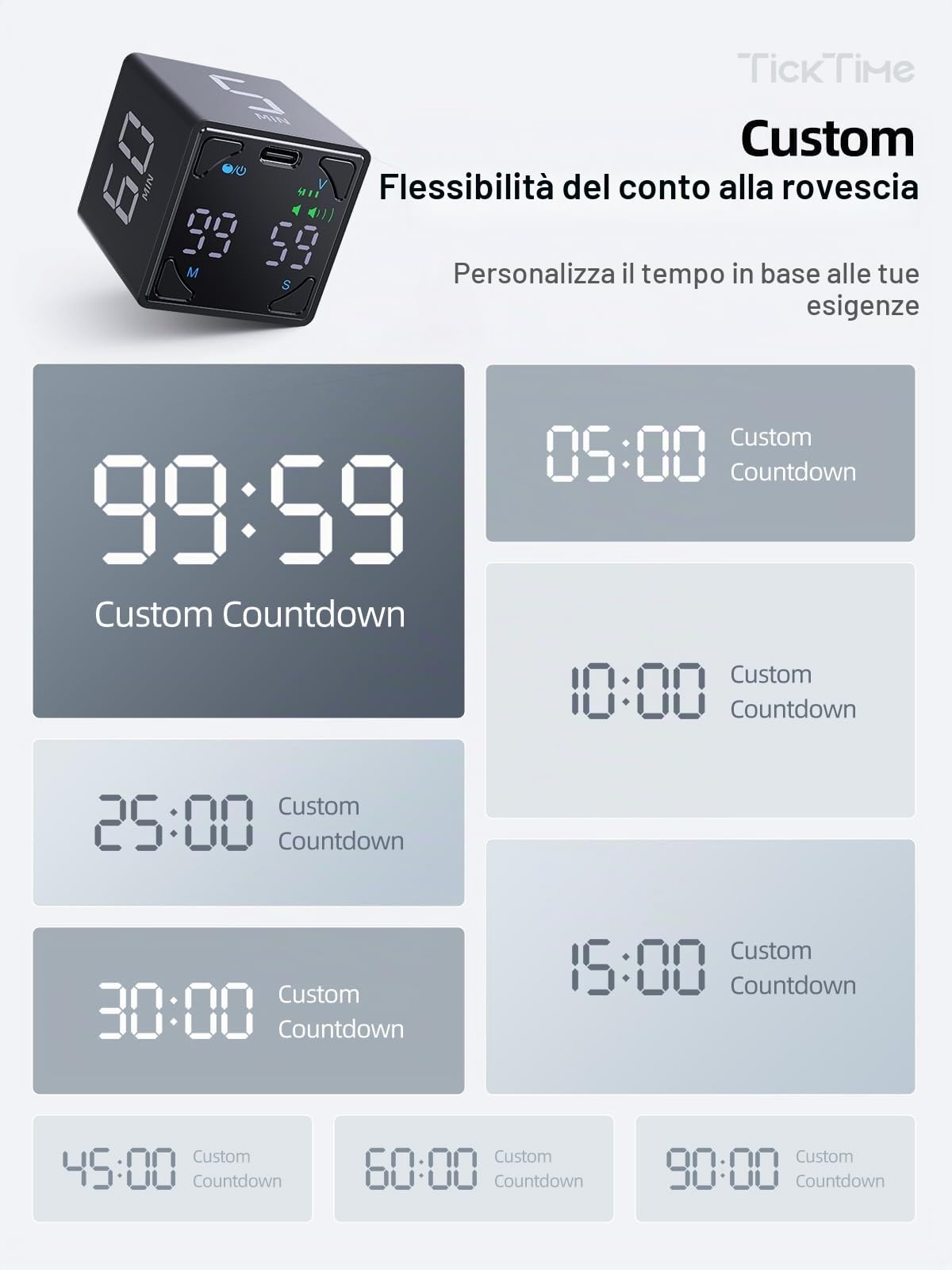 Ticktime T4 Pomodoro Timer Per Studio, Lavoro, Attività, ADHD, Cucina | Timer Pomodoro, Flip 5/25/30/60 min Countdown, Timer e Cronometro, 3 Opzioni Avviso, Display Chiaro, Flip Pausa & Riprendi