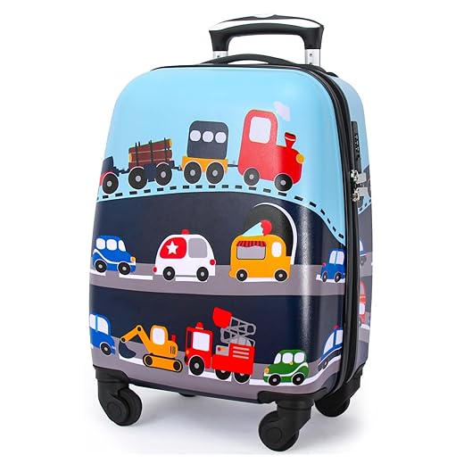 Lttxin Kids Rolling Luggage with Wheels Hard Shell Carry On Suitcase 18 inch for Toddler Boys Veholes
