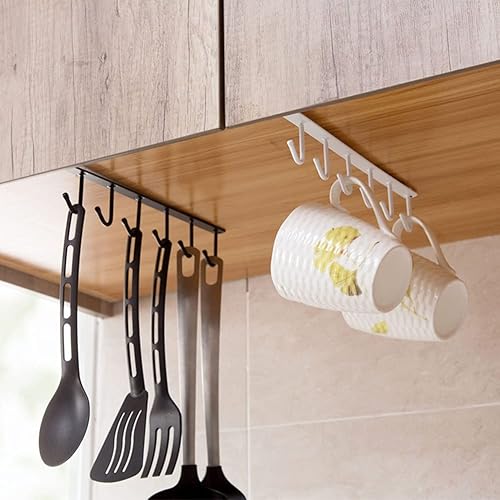 Miniatura 6 de Paquete de 3 ganchos para colgar tazas debajo del gabinete, soporte adhesivo para tazas de café para cocina, 6 ganchos para tazas de té para armario