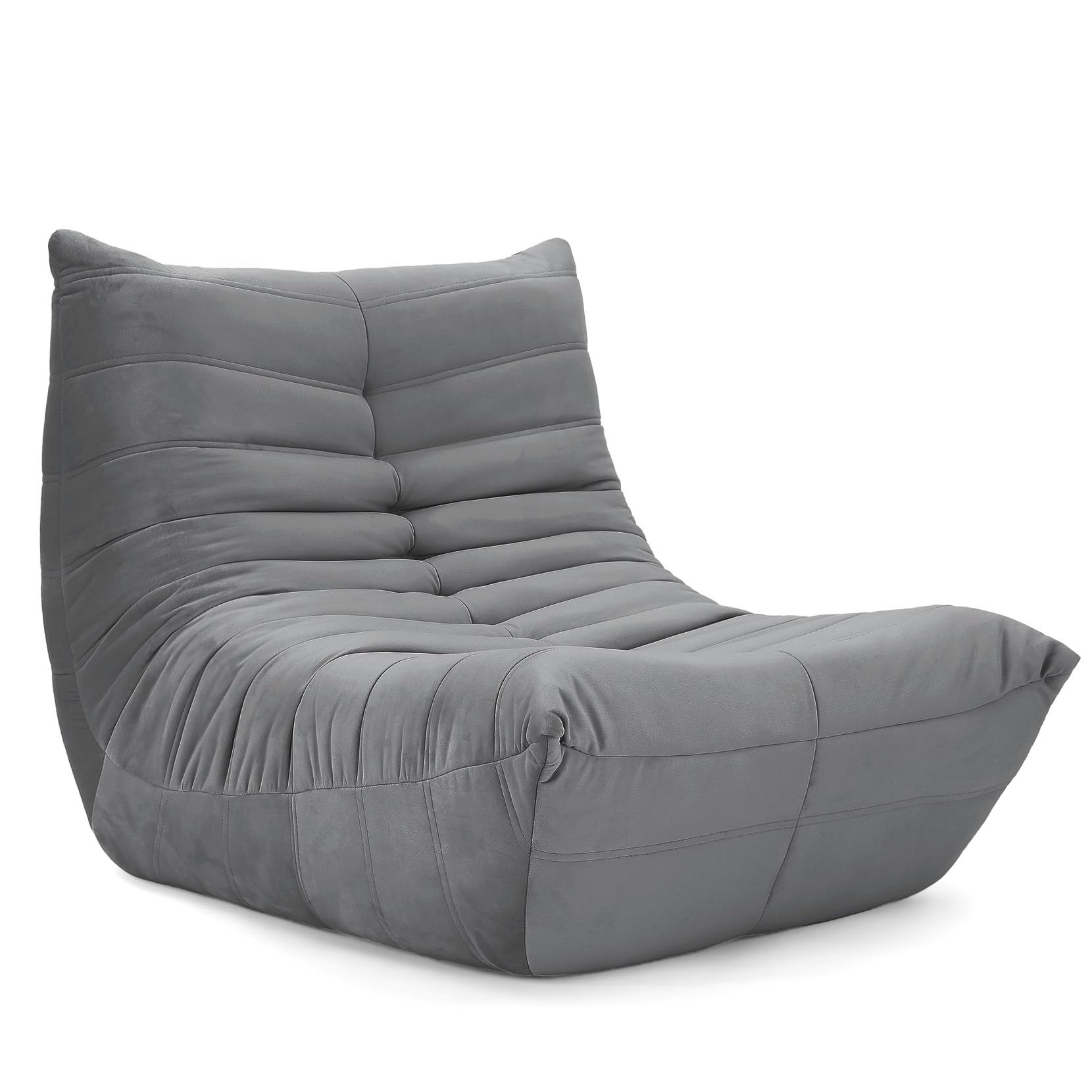 Vesgantti Togo Fireside Chair Grey, Soft Suede Lounge Chair, Premium Foam Togo Sofa, Lazy Floor Sofa Couch, Corner Bean Bag Sofa for Living Room, White Armless Accent Chair for Bedroom, Salon Office