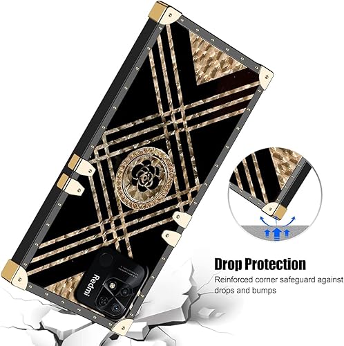 Miniatura 6 de CCSmall Funda de teléfono clásica para Xiaomi Redmi 10C con soporte de anillo, lujo elegante decoración de metal esquina suave TPU mujeres caso