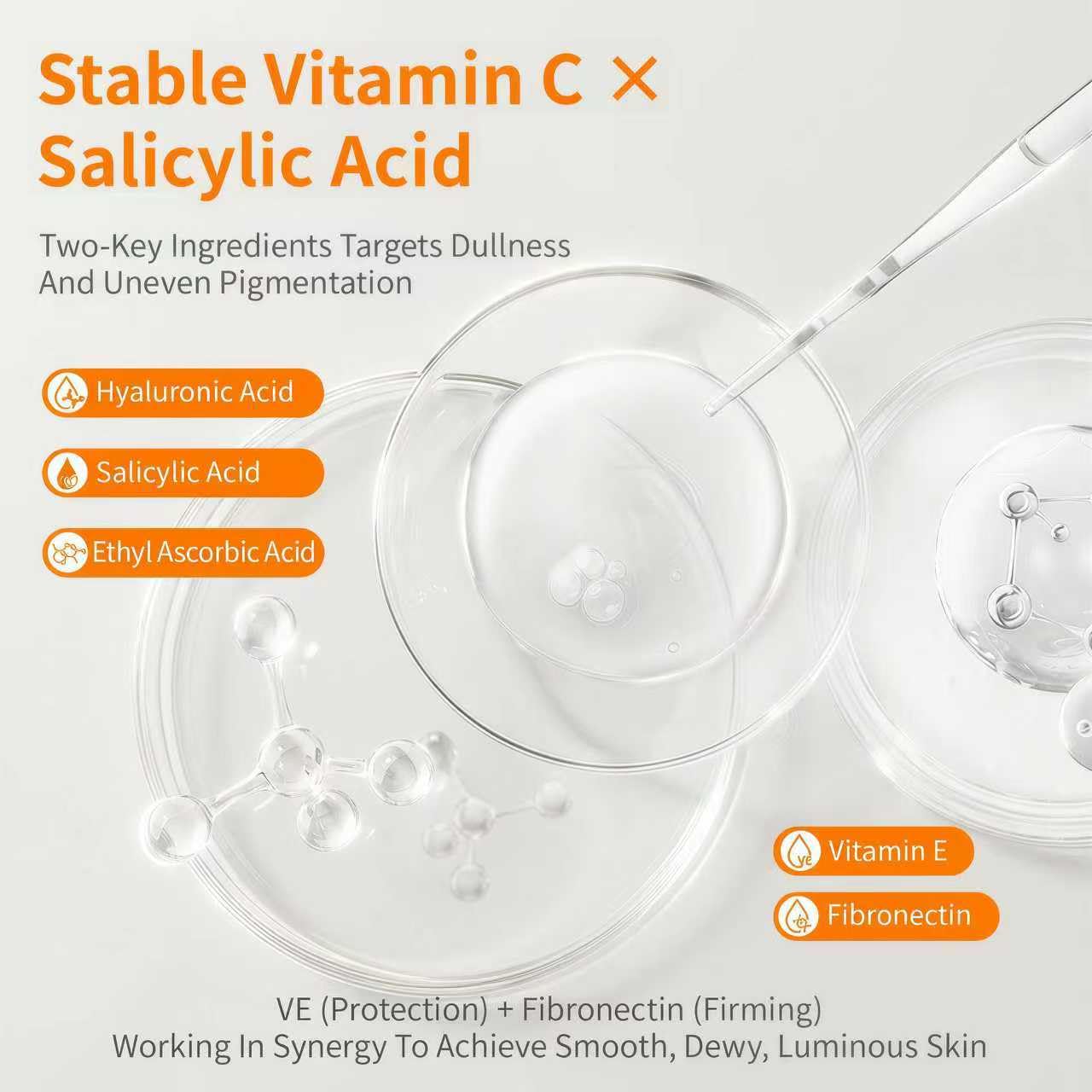 Vitamin C&E Serum for Face, With Hyaluronic Acid, Centella, BHA & Peptides, Gentle Brightening Dark Spot Skincare for Smooth Texture, Anti-Aging Booster for Fine Lines & Hydration, 1 Fl Oz