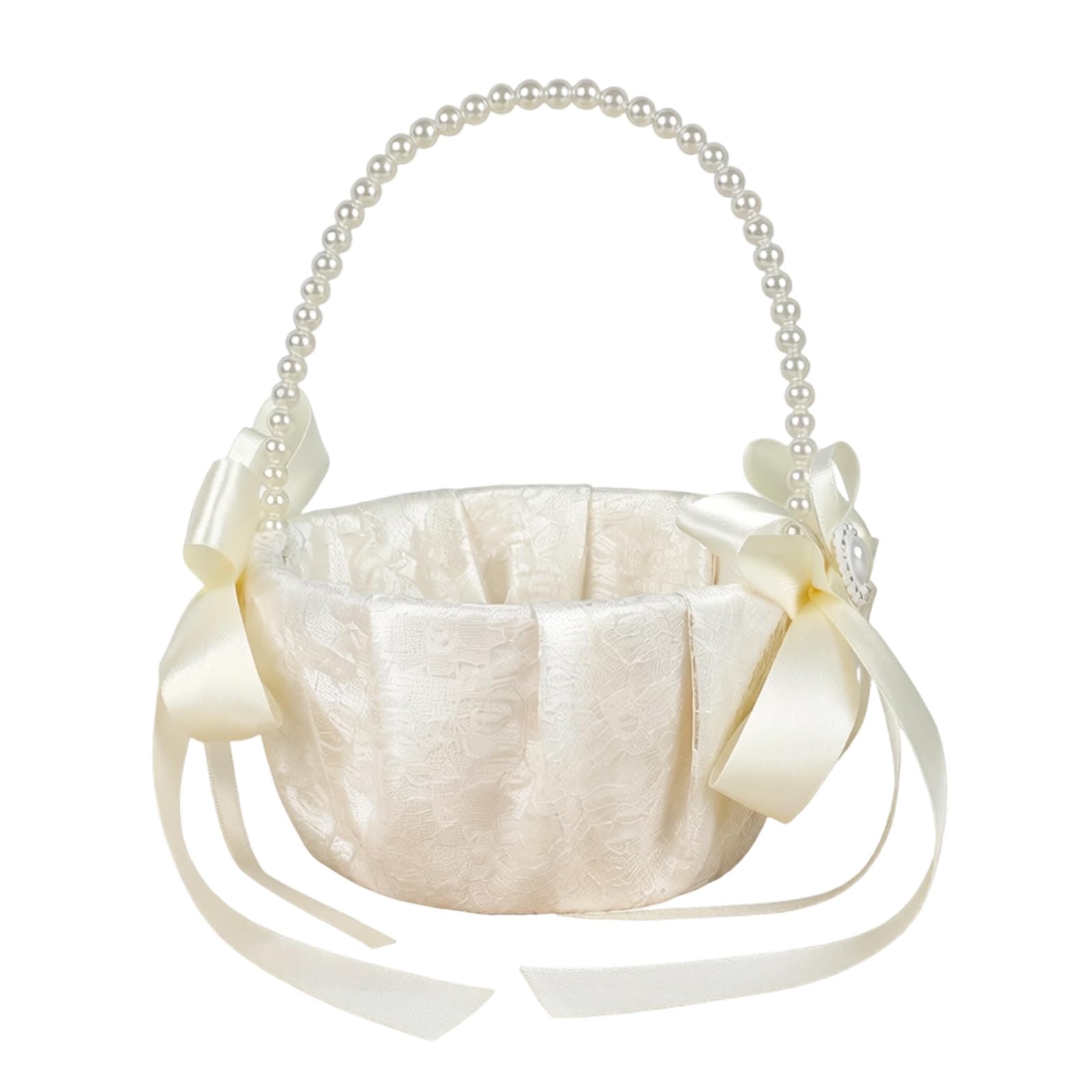 Pearls Bow Basket for Flower Storage Bridal Shower Accessories Photo Props Decorative Petal Scattering Basket with Detachable Ribbon for Bridal Accessories