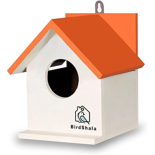 BIRDSHALA Bird House for Sparrow, Budgies & Finches with Air Ventilation and Mounting Hook (Orange, Medium)