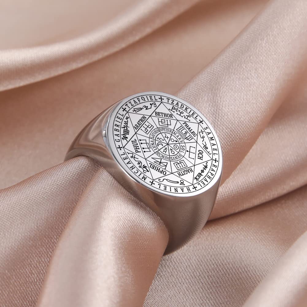 Amaxer Sette Arcangeli Anello per Uomo Acciaio Inossidabile Il Sigillo Di Salomone Tetragrammaton Anello Protezione Arcangeli Fascia Dichiarazione per Uomo Donna
